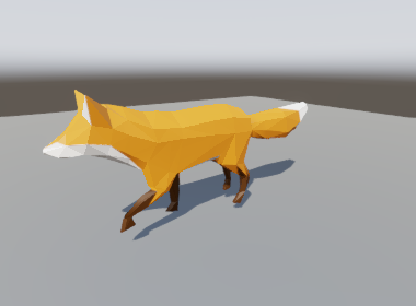 A skinned fox cross-fading from a walk to a run and back